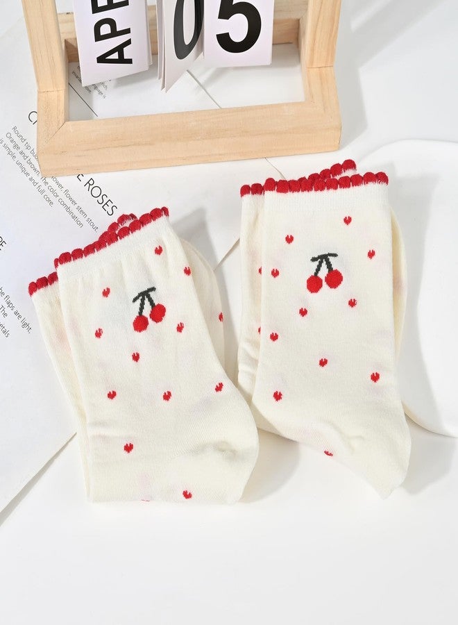 Knagsfa 2 Pairs Women's Cute Crew Socks, Casual Athletic Cotton Cherry Calf Novelty Socks for Women - Image 3